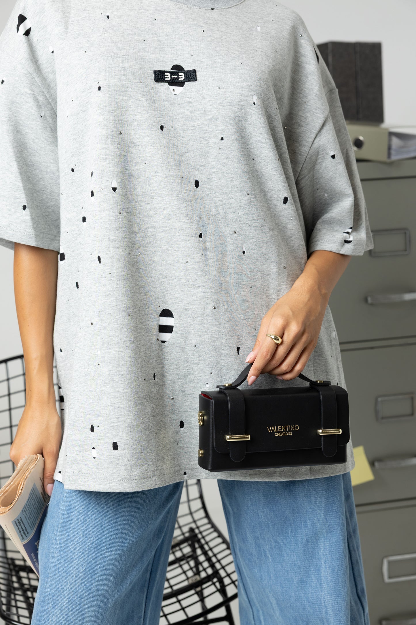 T-shirt Striped Charm com Strass
