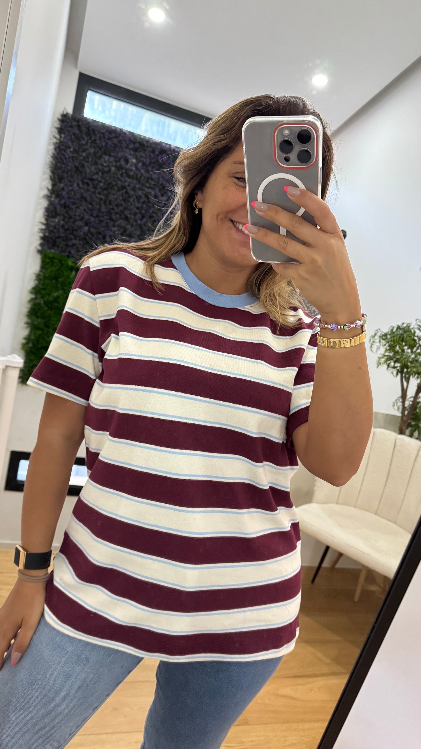 T-shirt Riviera às Riscas